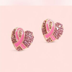 Heart-Shaped Pink Ribbon Earrings